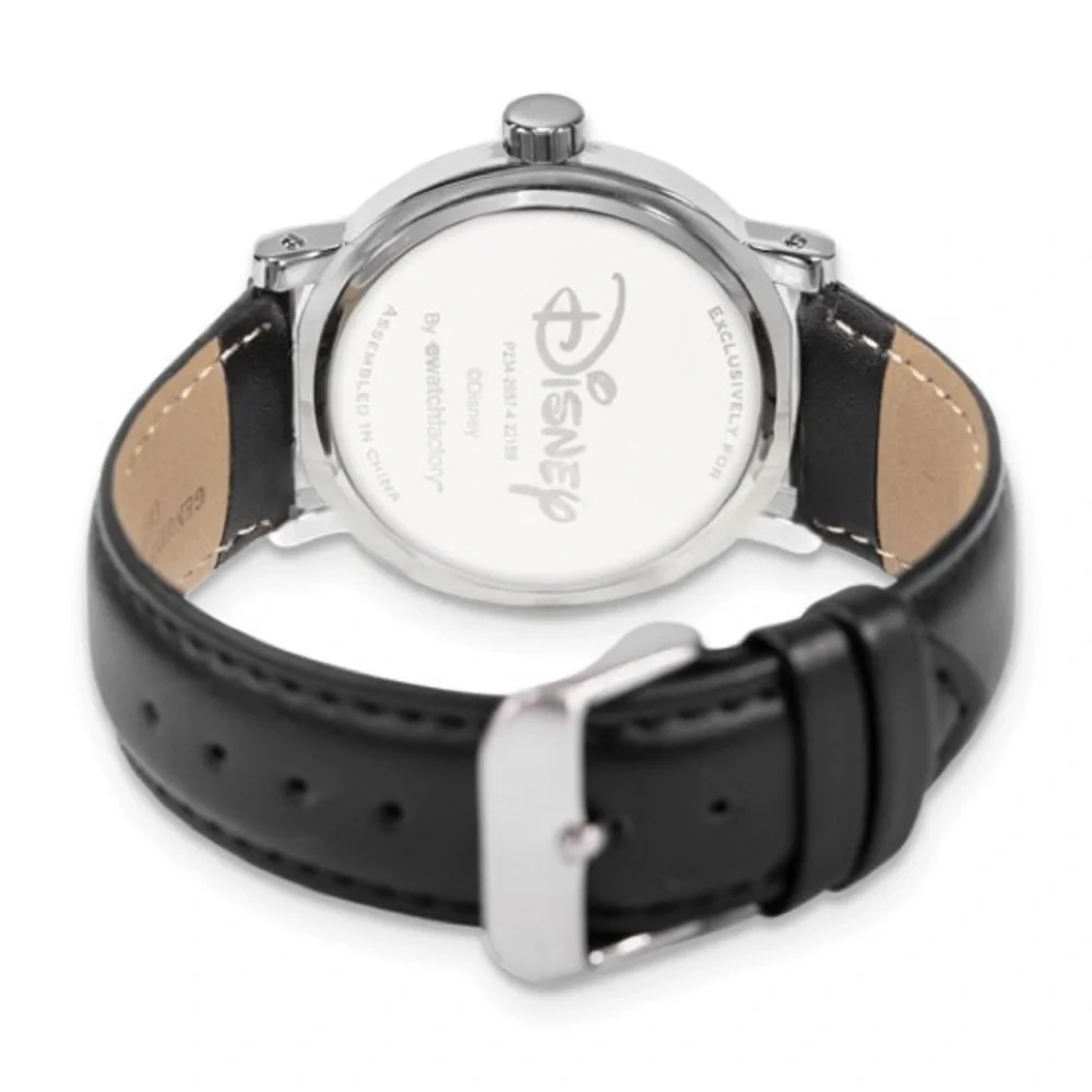 Disney Adult Mickey Mouse with Moving Hands Black Leather Band Watch